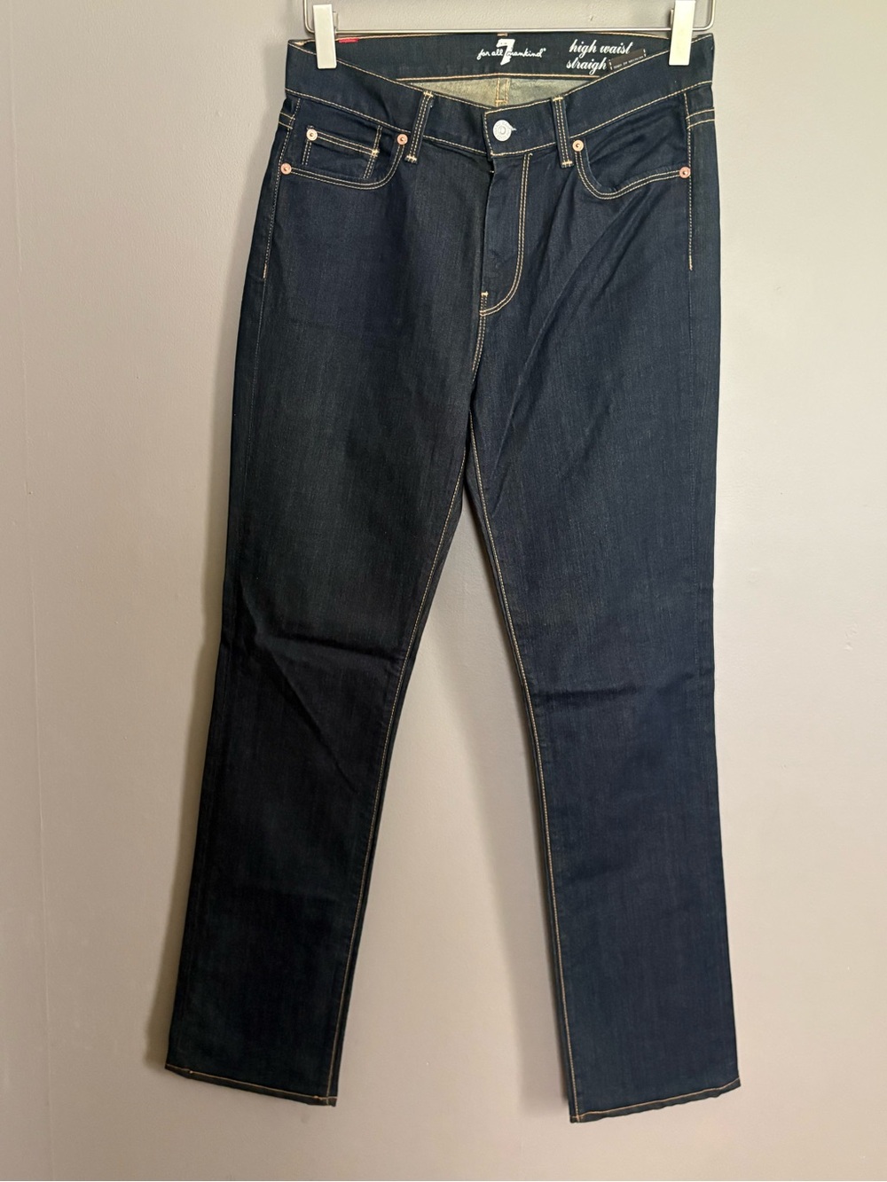 7FAMK High Waist Straight Jeans Dark Blue Size 27
